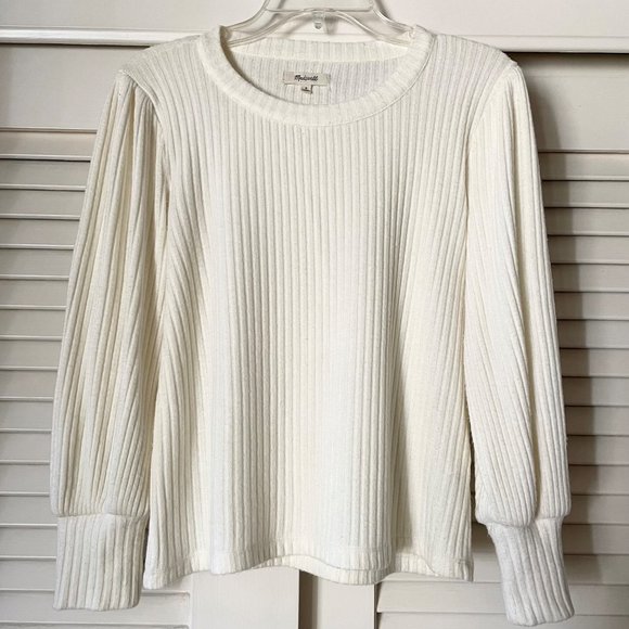 Madewell Sweaters - Madewell Cream Balloon Long Sleeved Ribbed Scoop Crew Neck Sweater Top S